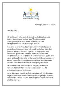 Ein Brief an alle Familien – Kindertagesstätte Maria Heimsuchung